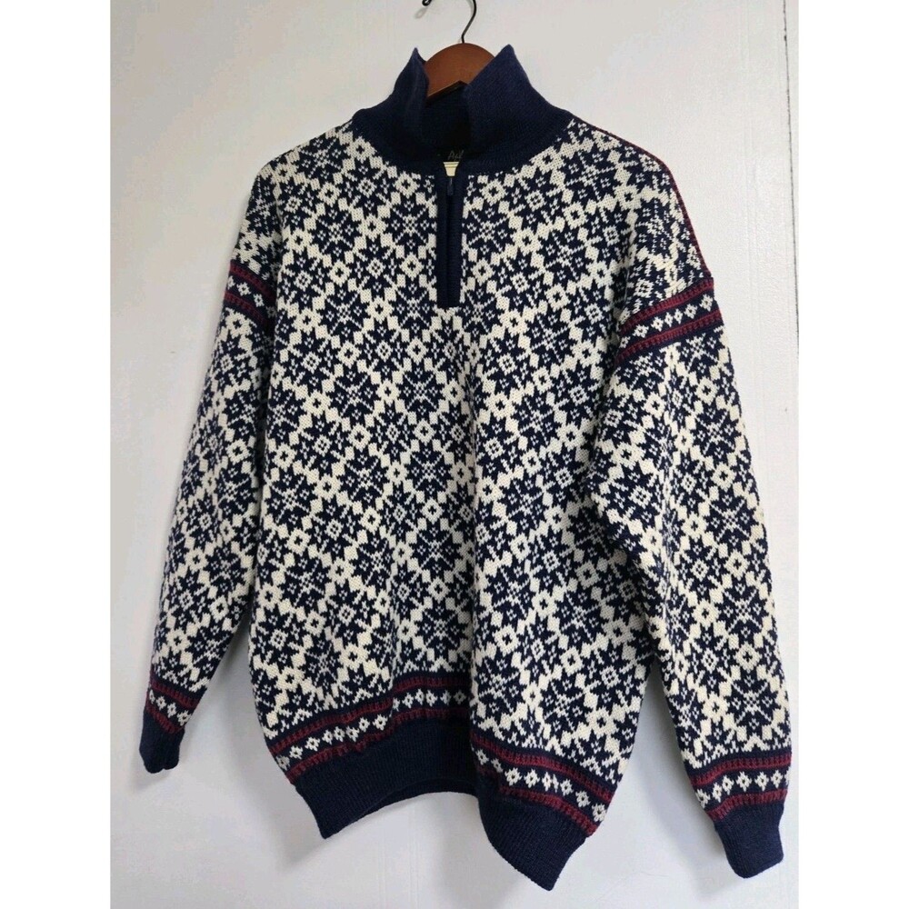 Apleks 1/4 Zip Sweater Mens M 100% Wool Nordic Knit Fair Isle Snow Ski NWT